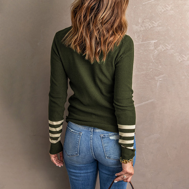 Kvinders strikket sweater med kontrasterende ærmekanter Stilla
