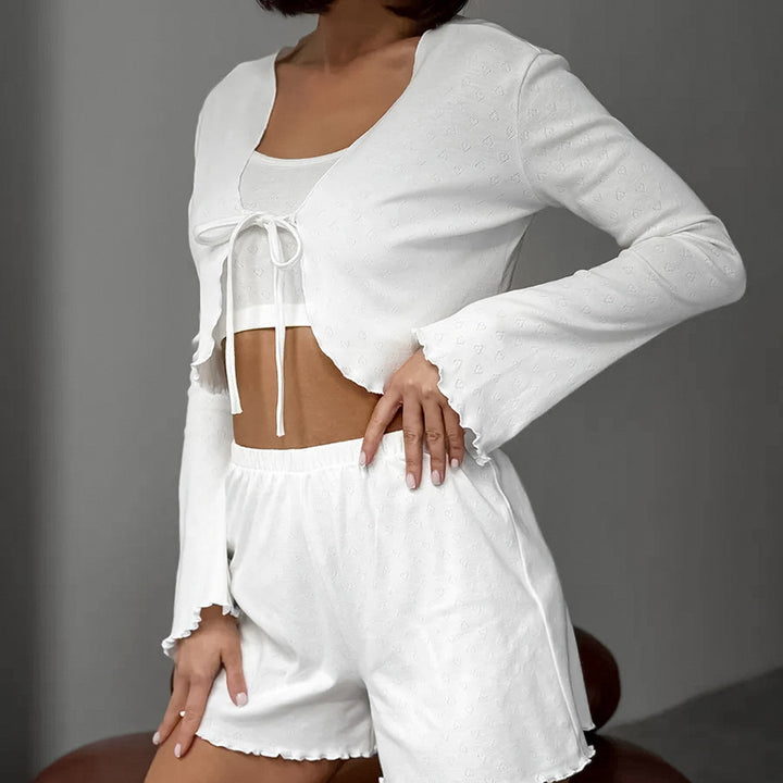 Damer hyggelig Crop-Top og shorts-sæt med flæse detaljer Stilla