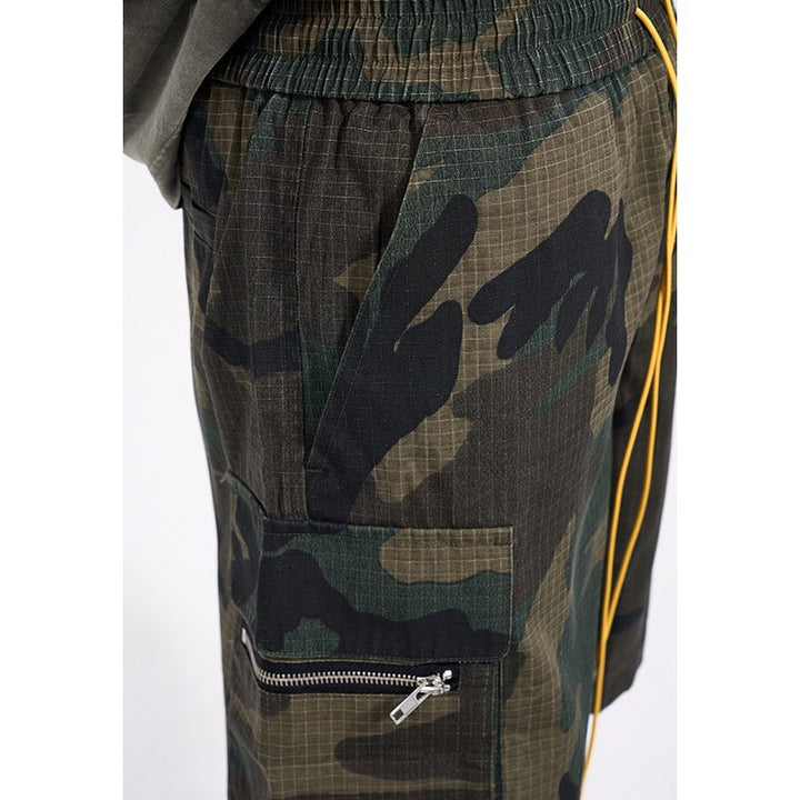 Herren nan Cargo Shorts i camouflage ripstop med elastisk liv, snortræk og lynlåslommer Skovae