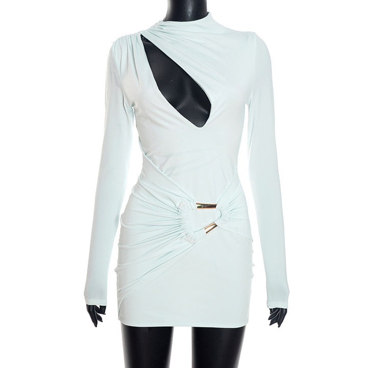 Damen figurbetontes Minikleid mit einzigartigem Wickeldesign und transparentem Ausschnitt Skovae