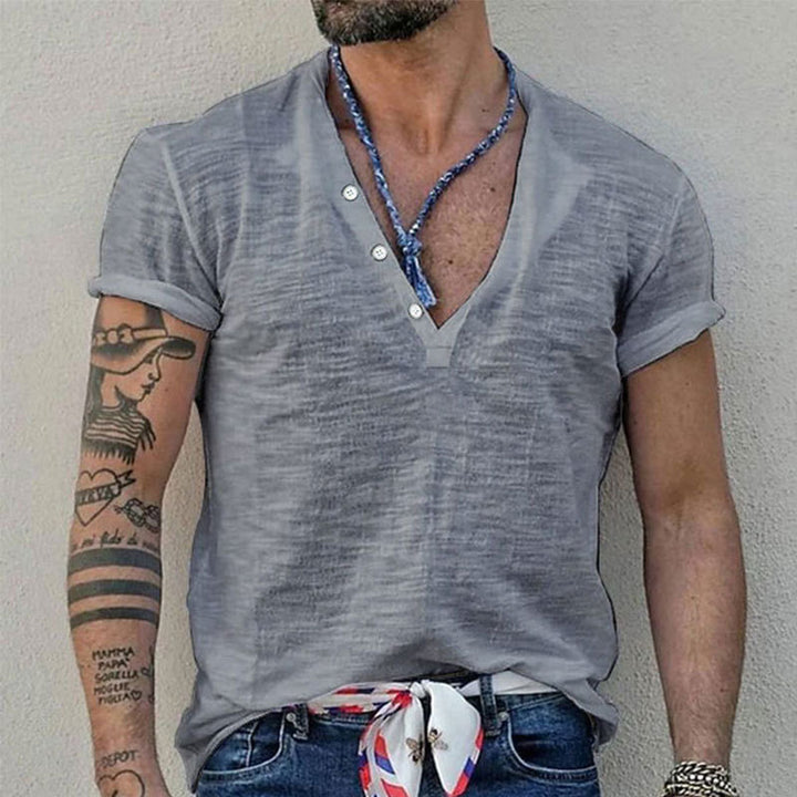 Herrer Kortærmet Henley T-shirt med åndbart design og praktiske knapper Stilla