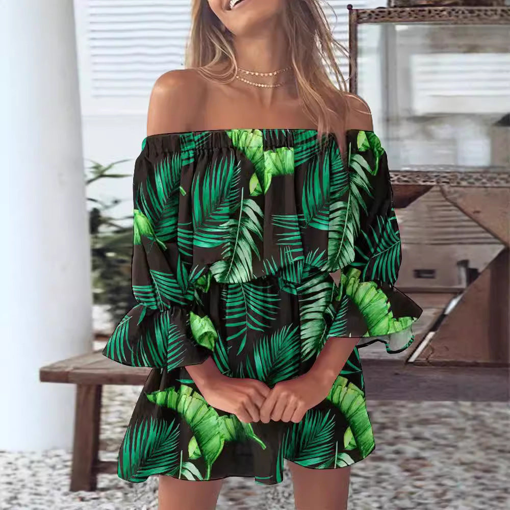 Dame luftig Off-Shoulder Kjole med Rüschendetails og blomster mønster Stilla