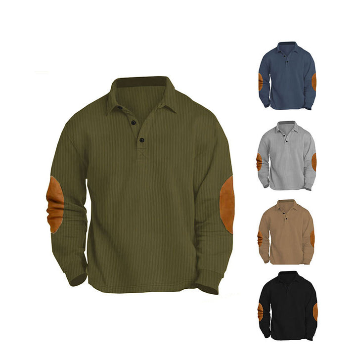 Herrer nan legeres Langærmet poloshirt med skjortekrave, kort knapløsning, fin struktur og velour albuepuder Skovae