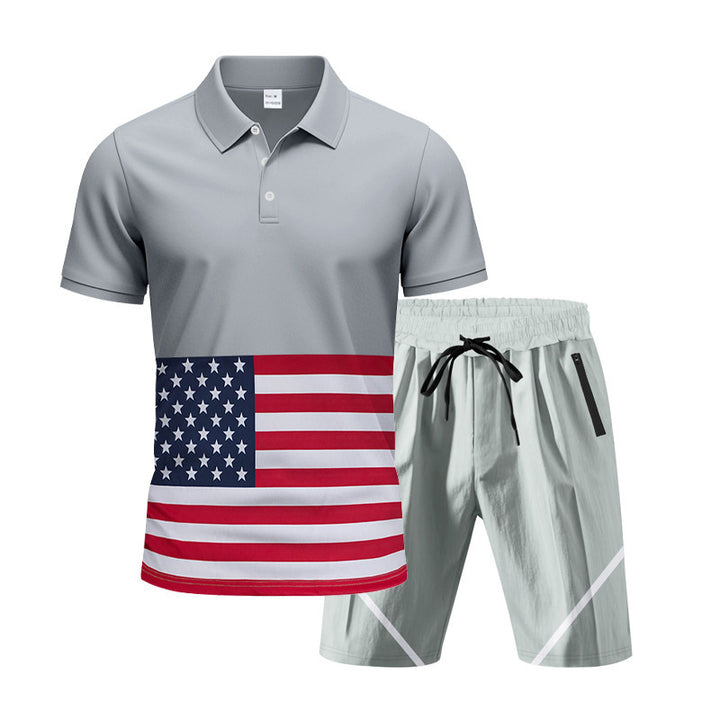 Herrer Polo-Shirt og Shorts-Sæt med flagmotiver og moderne snit Stilla