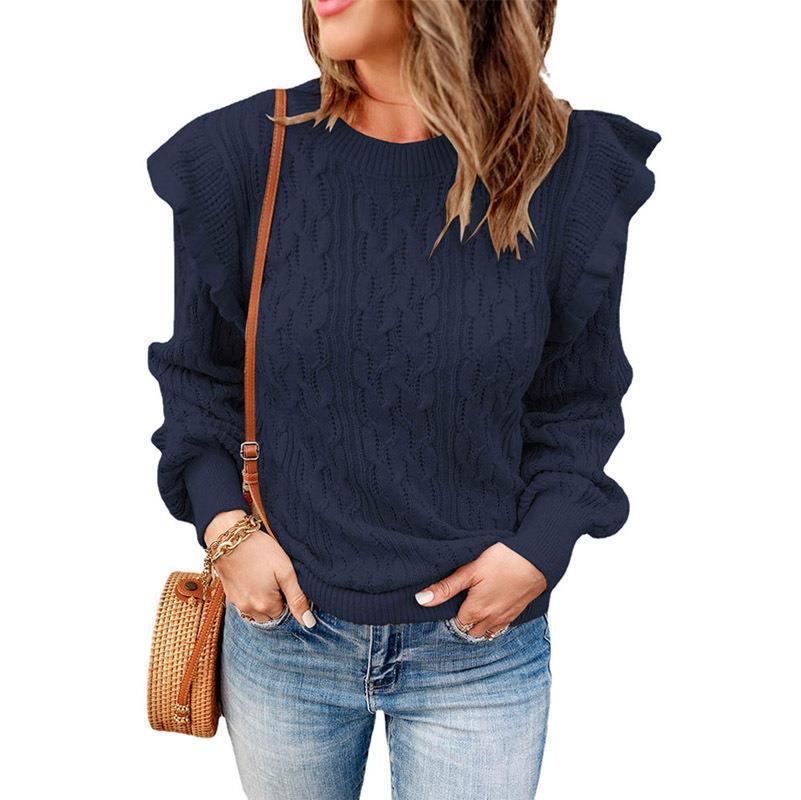 Dame Oversized Strikpullover med Flæse Stilla