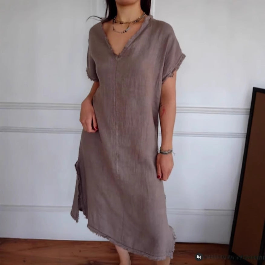 Dame Elegant Linned Midi Kjole Stilla
