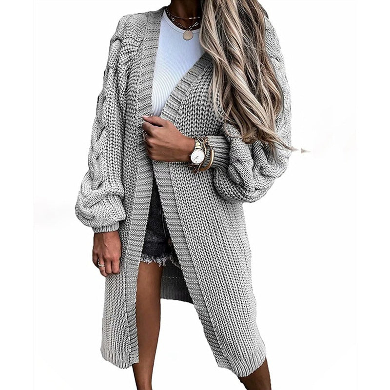 Kvinders chunky strik cardigan med voluminøse ærmer og åben front Stilla