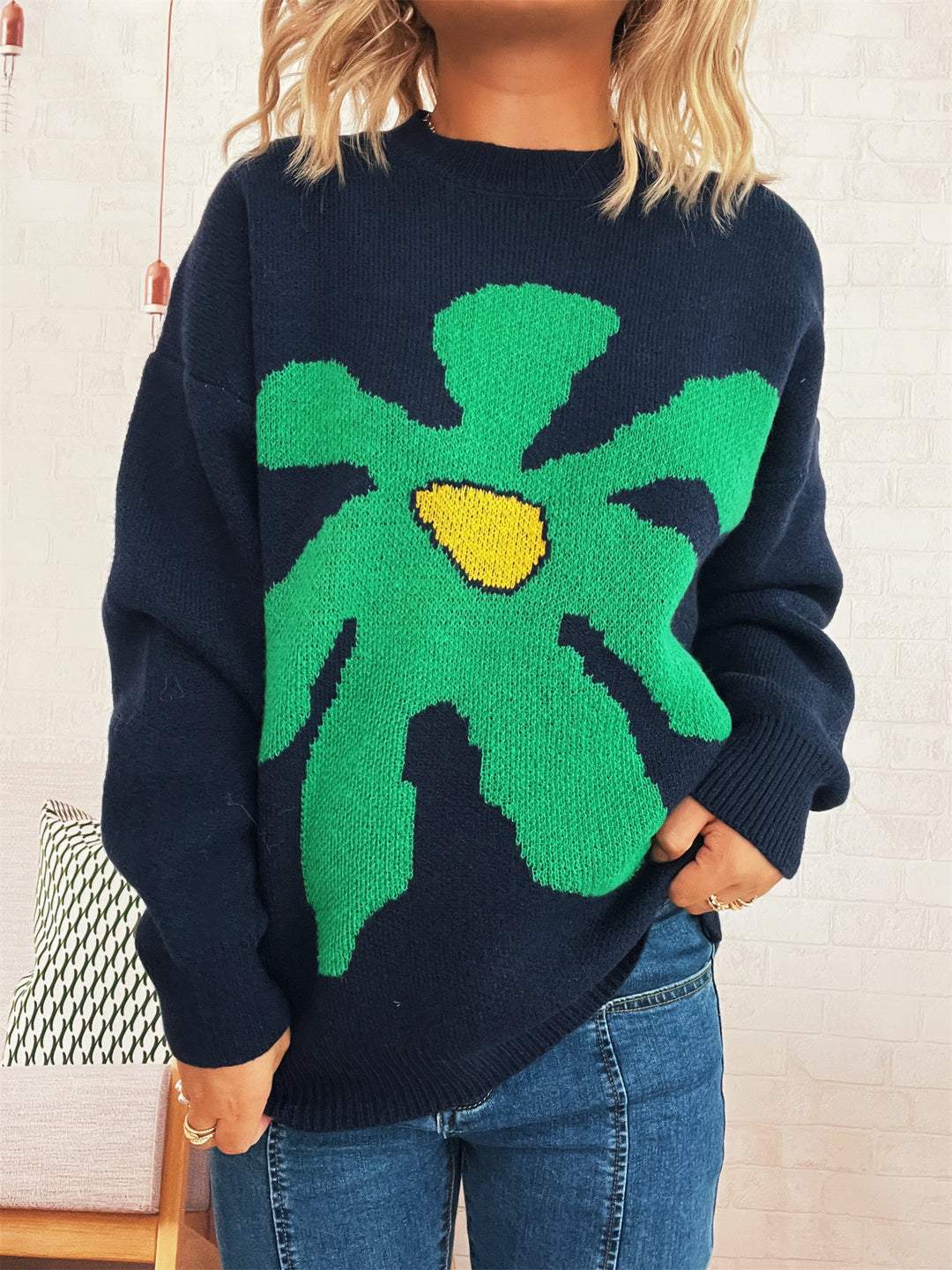 Kvinders afslappede sweater med blomstermønster og afslappet pasform Stilla