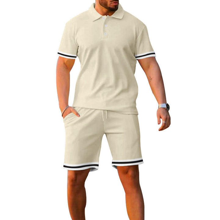 Herrer sportiv Poloshirt og fritid-Shorts sæt med elastisk talje og kontraststriber Stilla