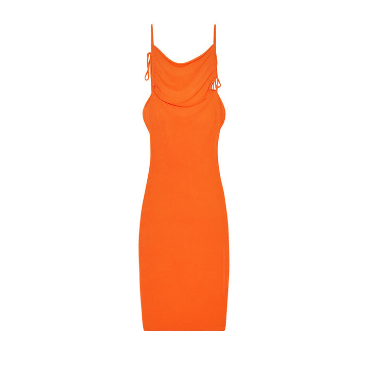 Dame Sleek Rynkning Slip Kjole med justerbare stropper Stilla