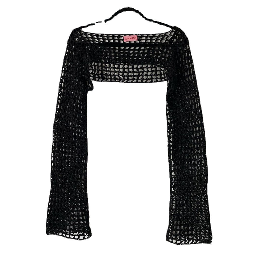 Dame hæklede langærmet top med off-shoulder design Skovae