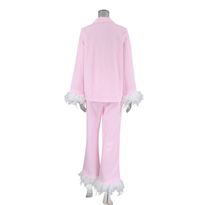 Damer Pyjamasæt med elegante plysdetaljer og fine ternet mønstre Stilla