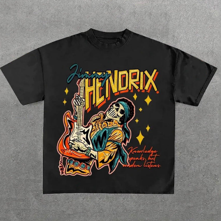 Dame Grafik T-Shirt med unikt skeletdesign og kreativ tekst Skovae