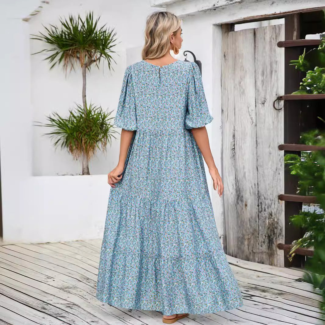Damer Maxikjole med glad blomsterprint og luftige ærmer Stilla