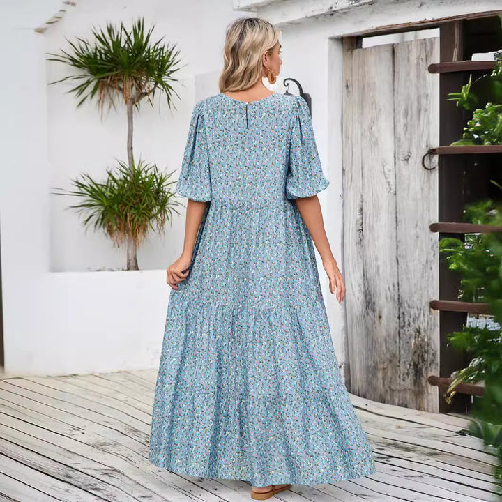 Damer Maxikjole med glad blomsterprint og luftige ærmer Stilla