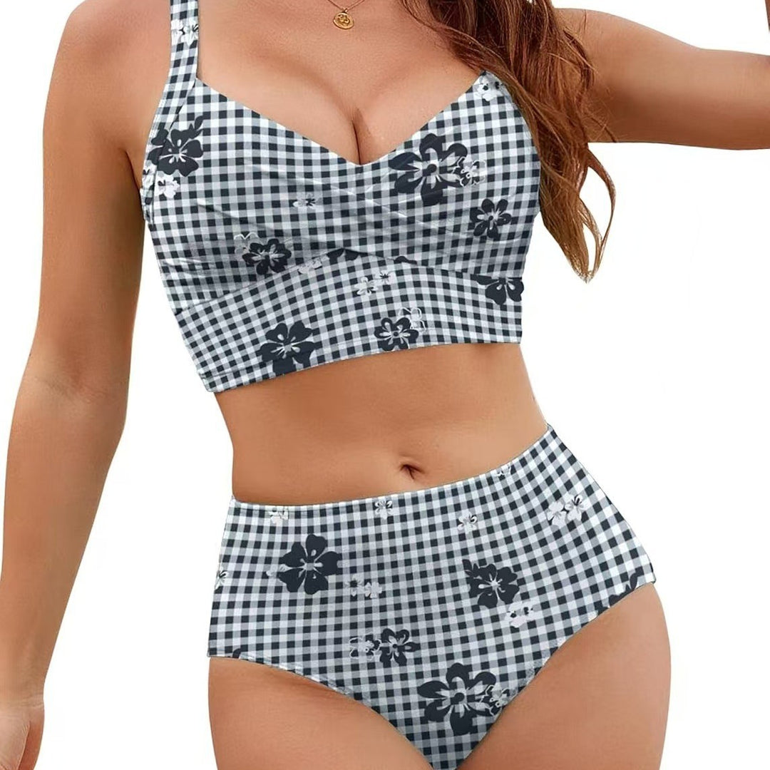 Dame bikini-sæt med høj talje og dekorativt knudedesign Skovae