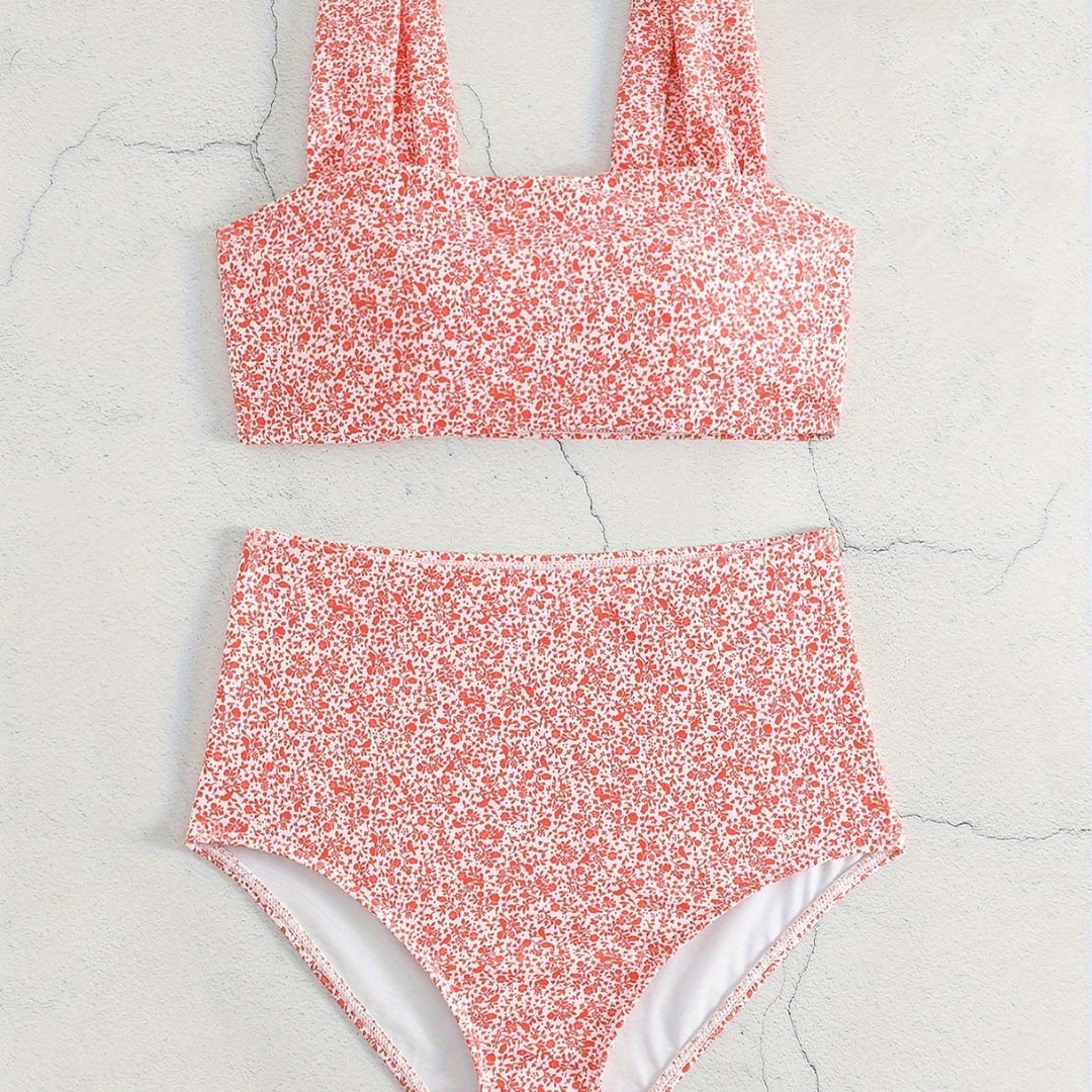 Dame højtaljet bikinisæt med blomster mønster Skovae