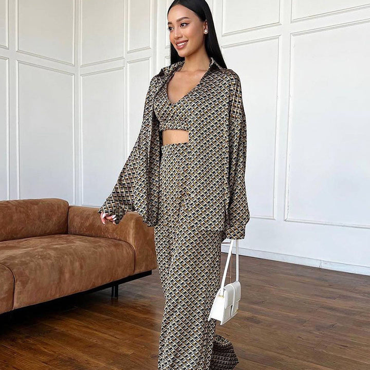 Dame elegant sæt med kimono-top og gulvlange bukser Stilla