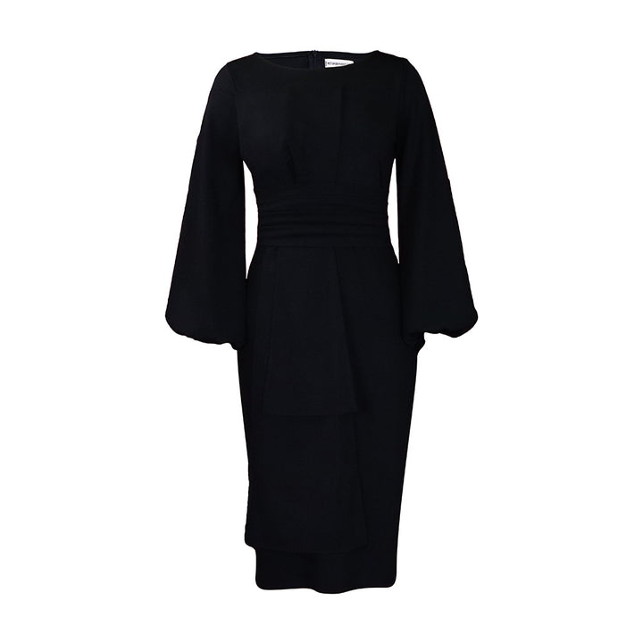 Dame elegant Midi-kjole med raffinerede draperede detaljer og puffærmer Stilla