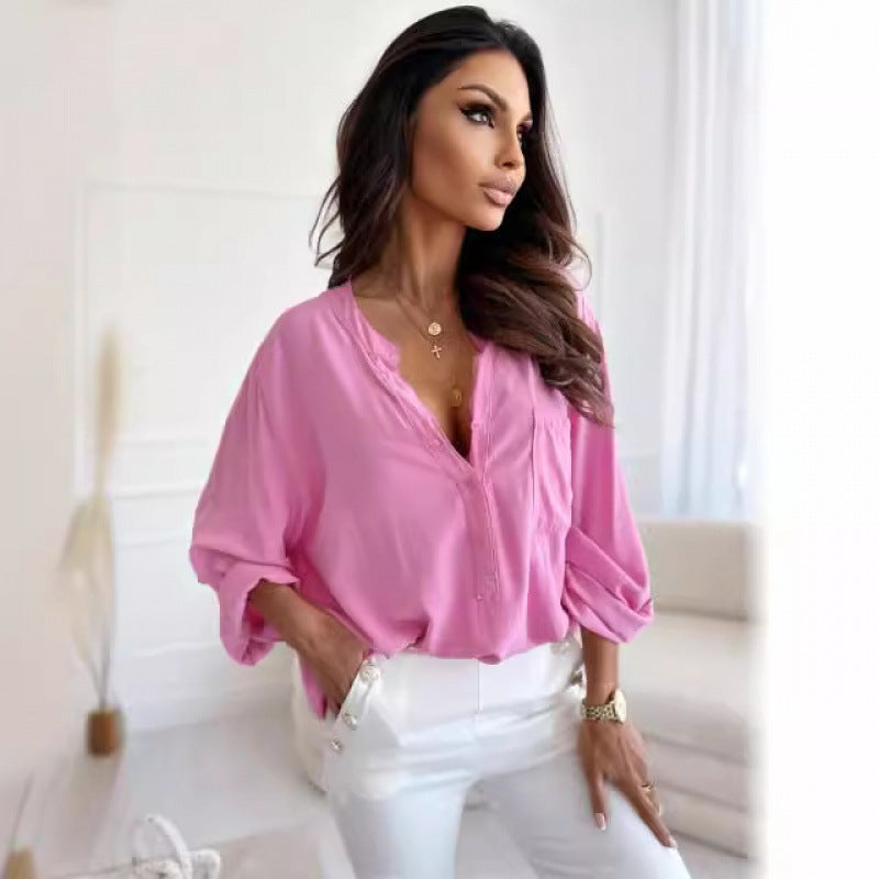 Femme Let Button-Up Bluse med opkrøllede ærmer Stilla