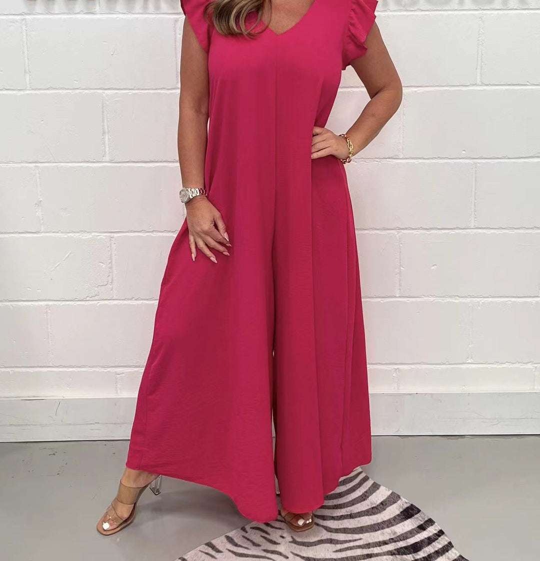 Dame Elegant Jumpsuit med brede ben og V-udskæring Stilla