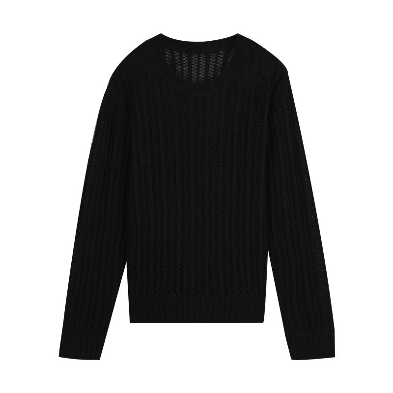 Dame let strikket sweater med fin maske struktur og rund halsudskæring Stilla