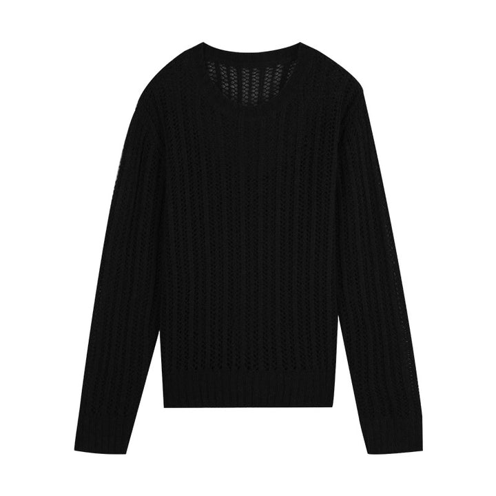 Dame let strikket sweater med fin maske struktur og rund halsudskæring Stilla