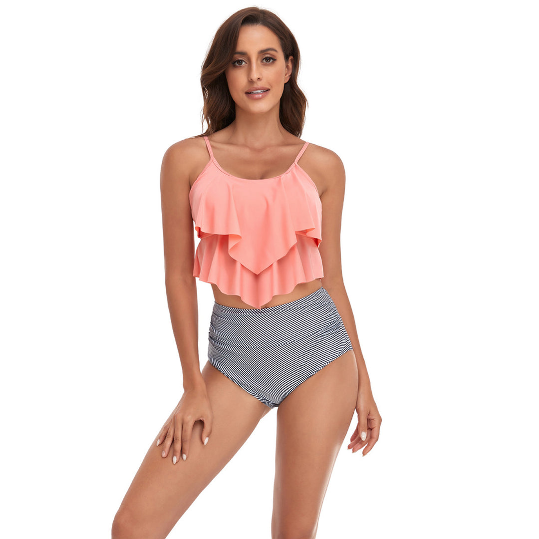 Damer Tankini-sæt med flydende flæsedesign og figurbeskrivende bikini-bukser Skovae