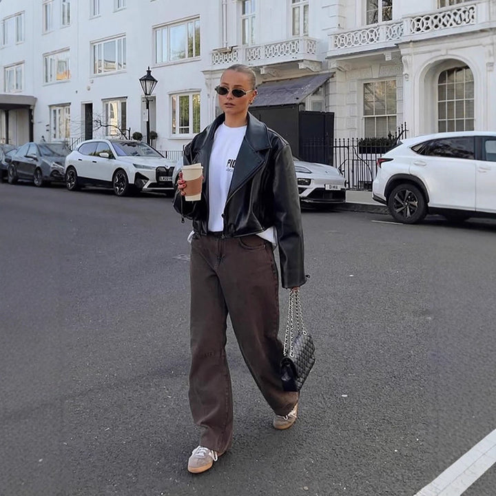 Dame mode kunstlæderjakke med oversized snit Stilla