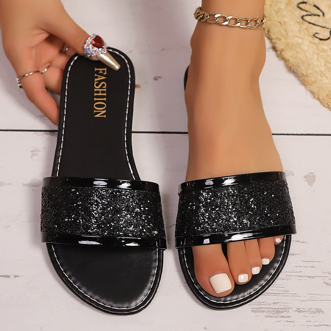 Dame Glitrende Pantoletten med elegante Metallic-detaljer Stilla