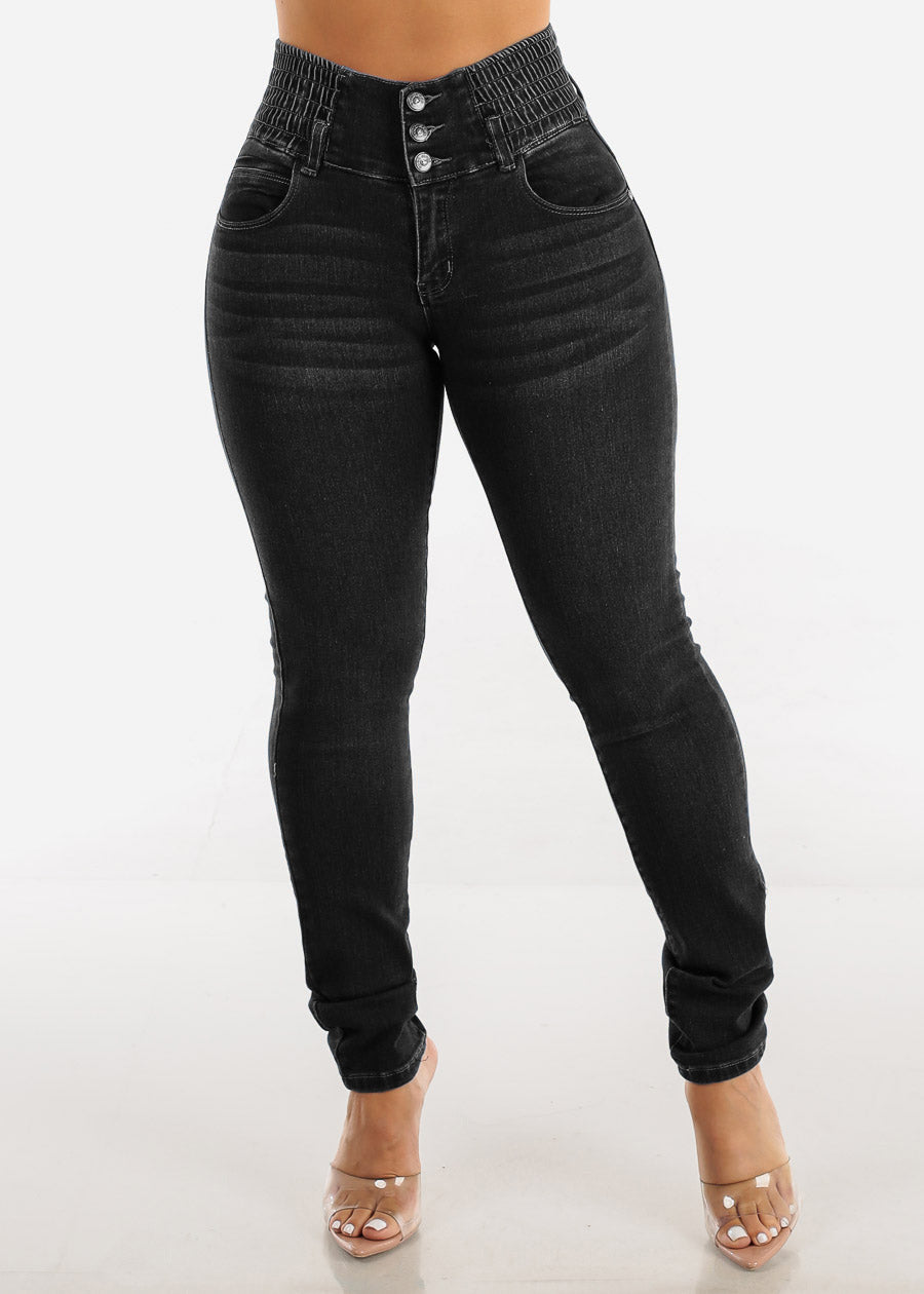 Dame High-Waist Skinny Jeans med elastisk liv Stilla