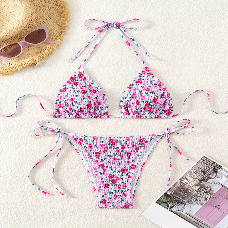 Dame Floral Push-Up-Bikini-Sæt med legende bindebånd Skovae