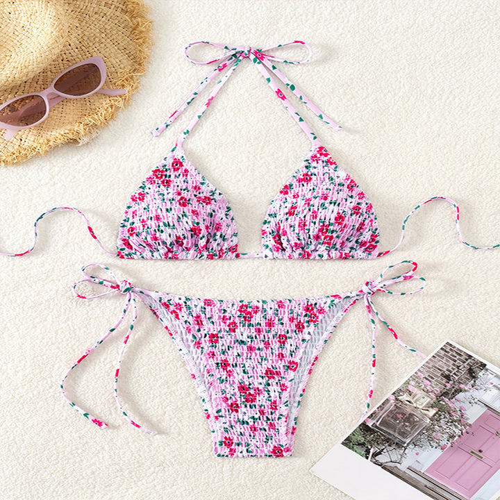 Dame Floral Push-Up-Bikini-Sæt med legende bindebånd Skovae