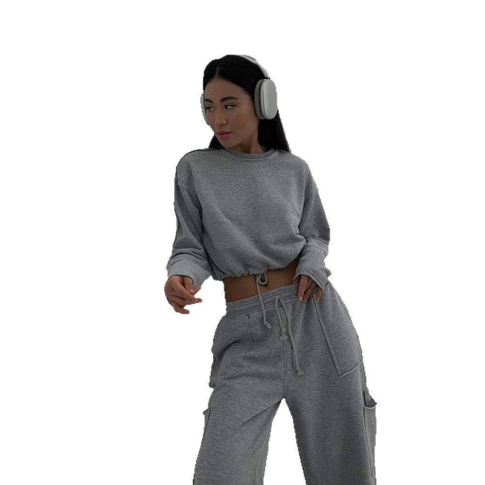 Dame afslappet og moderigtig cropped sweatshirt med snørrelse Stilla