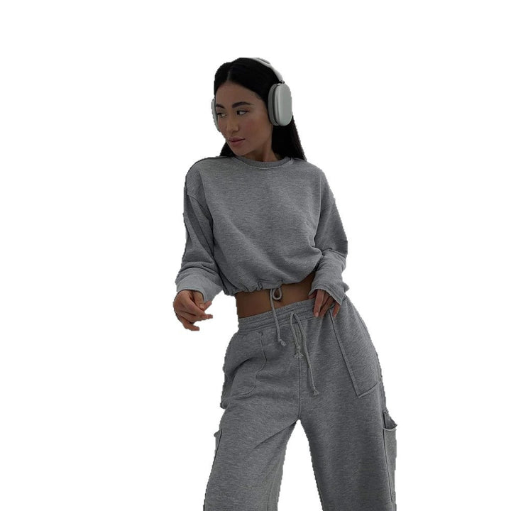 Dame afslappet og moderigtig cropped sweatshirt med snørrelse Stilla