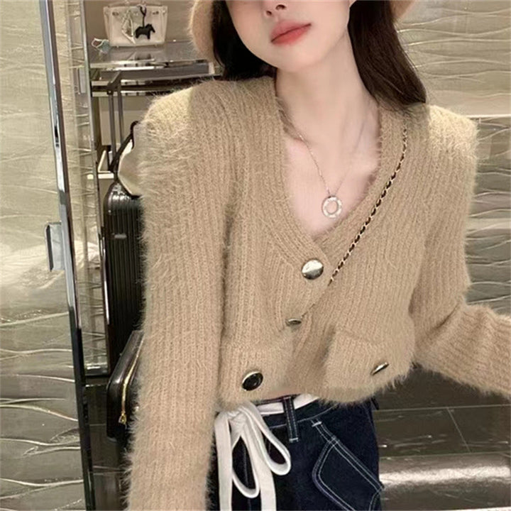 Femme Fluffy Tekstur Knappet Cardigan Stilla