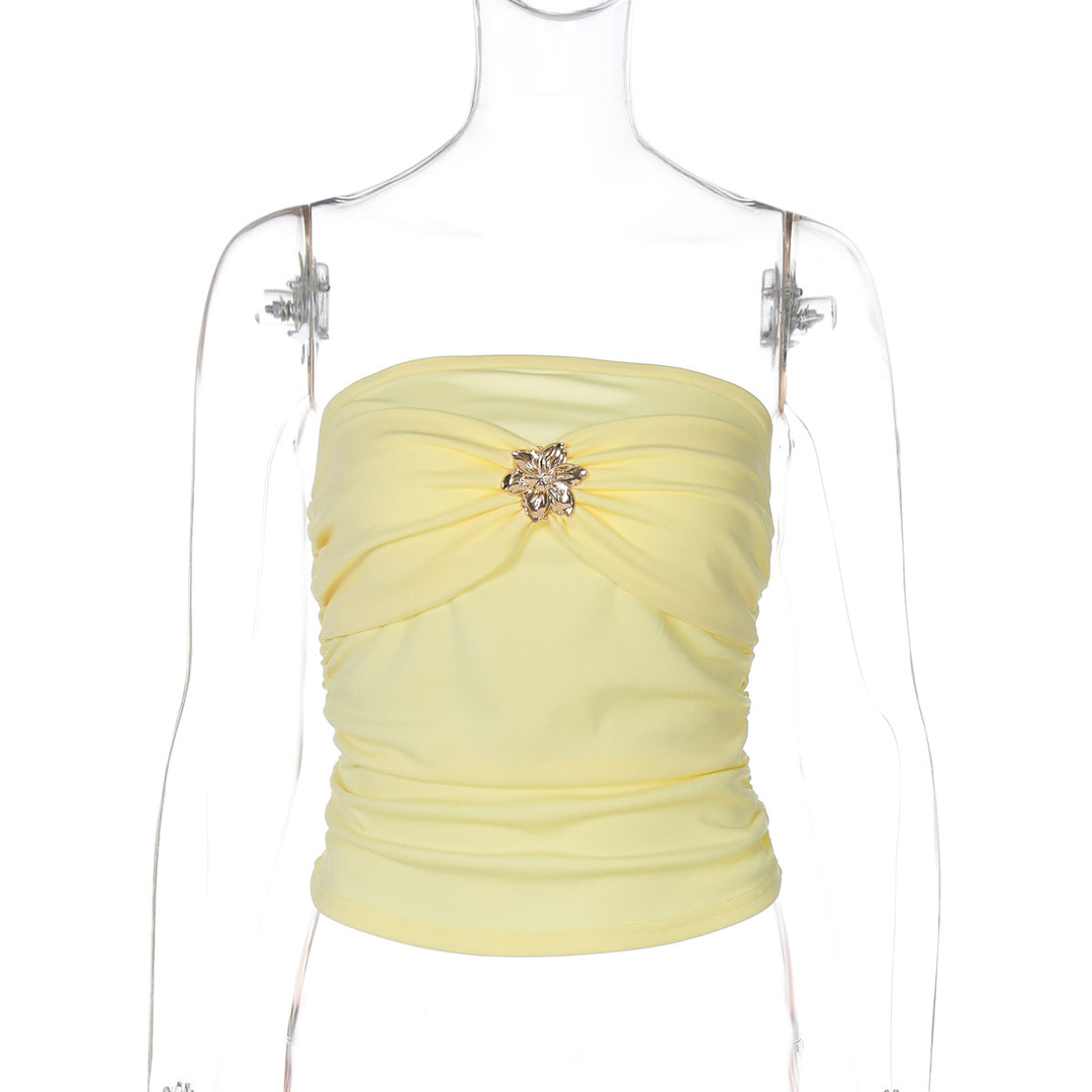 Dame Simpel Bustier Top med rynket design og dekorativ detalje Stilla