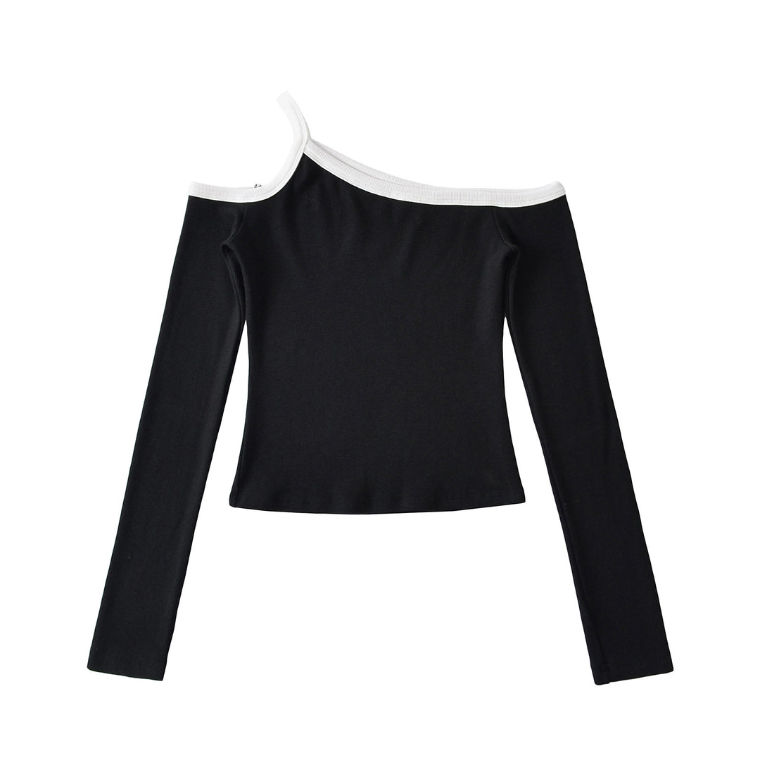 Dame Off-Shoulder Top med elastisk kant og elegante kontrastdetaljer Stilla