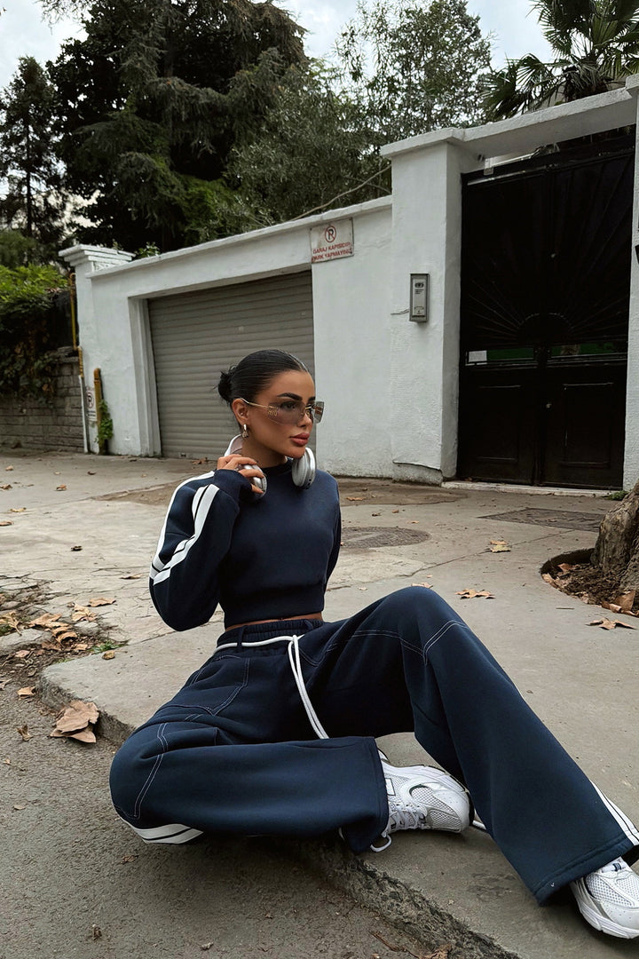Kvinder Crop Sweater og Bred JoggingBukser Sæt Skovae