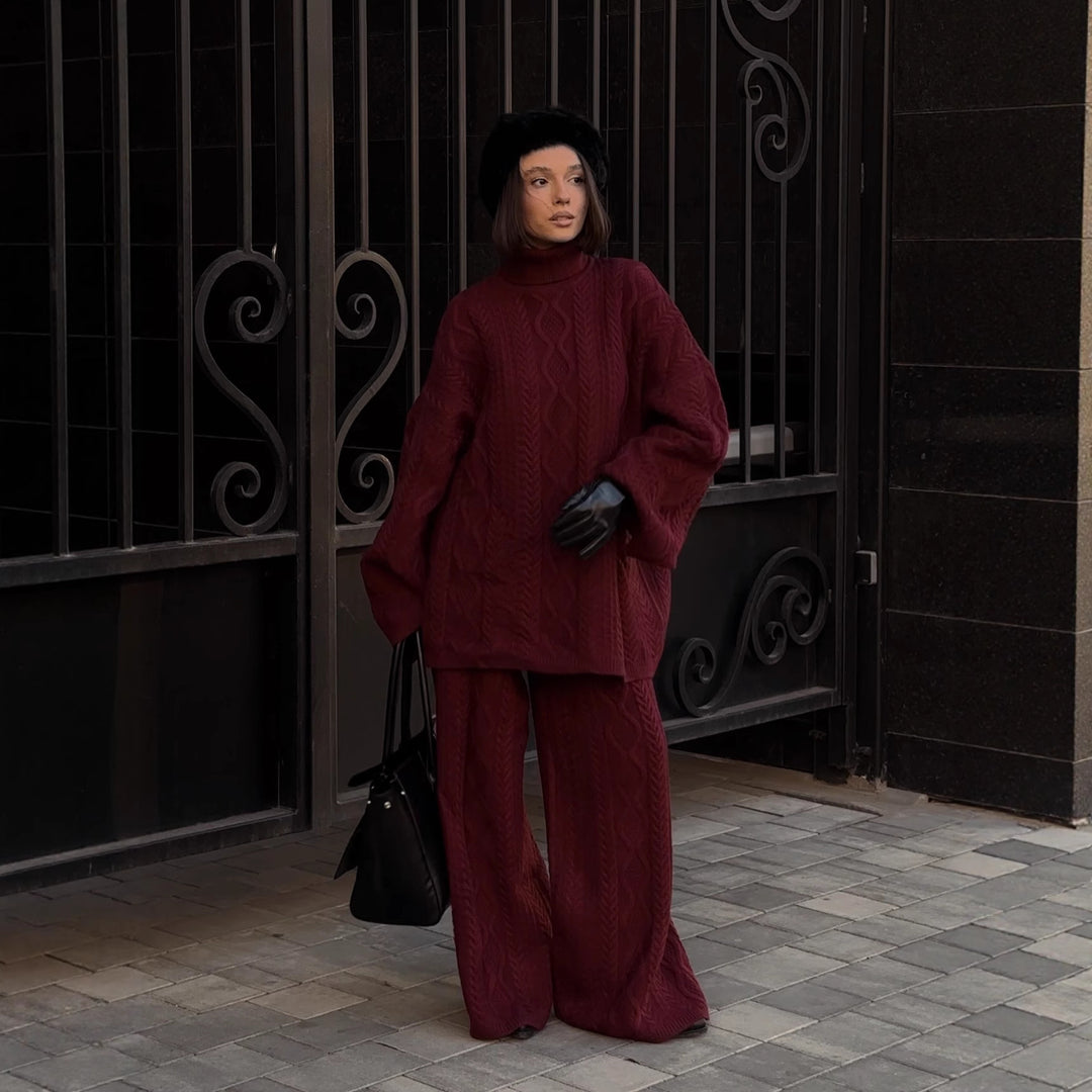 Damer hyggelig strikket jumpsuit med kabelmønster Stilla