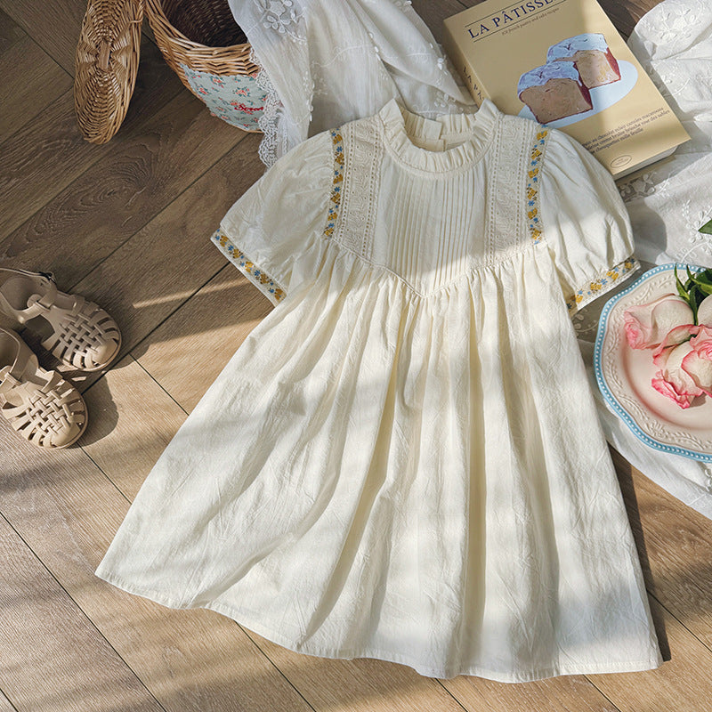 Pige Elegant Floral Broderet Korte Ærmer Kjole Stilla