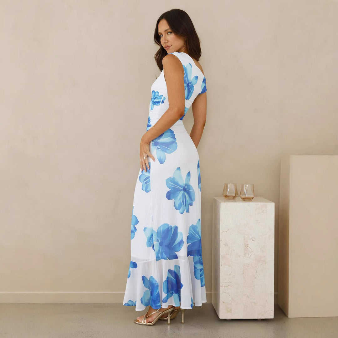 Dame Off-Shoulder Maxikjole med sidelår og blomsterdesign Stilla