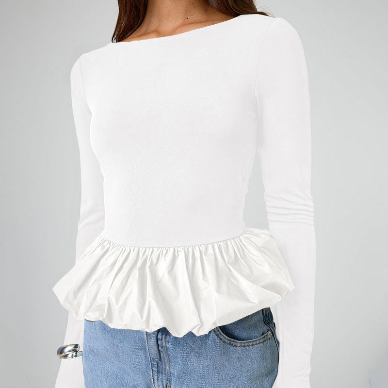 Femme Peplum Kant Langærmet Top Stilla