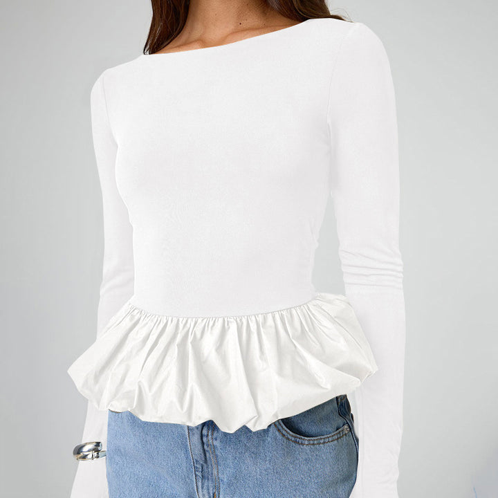 Femme Peplum Kant Langærmet Top Stilla