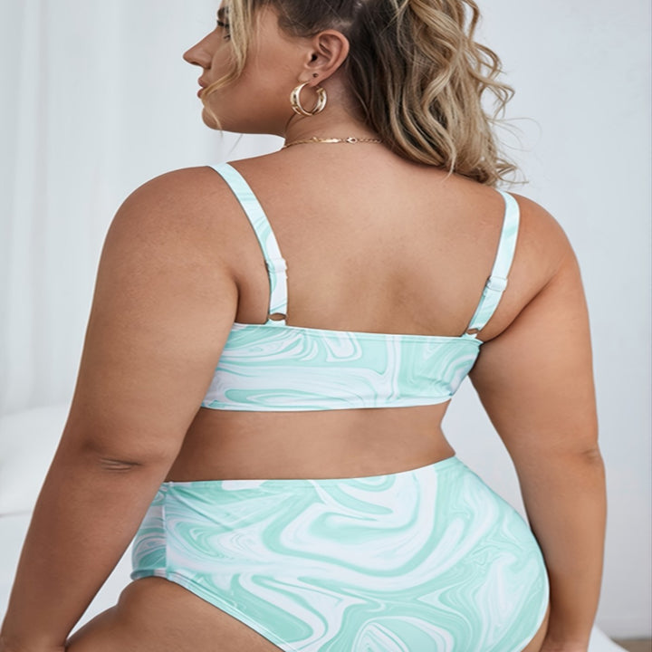 Dame Højskårne Bikini-Sæt med moderne Marmor-Design Skovae