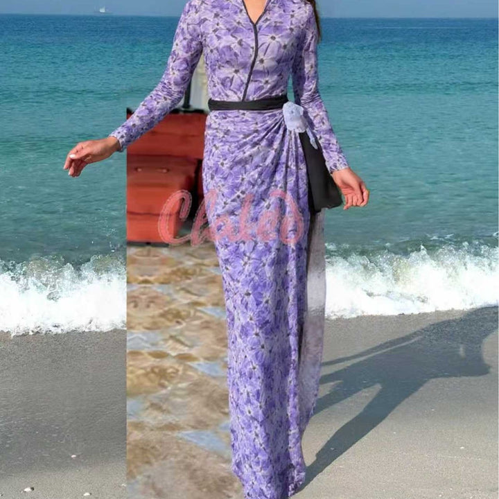 Damer elegant strandkjole med blomster mønster Skovae