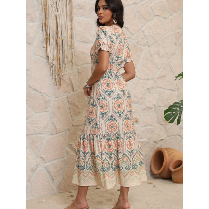 Femme Bohemian Tryk Maxi Kjole med Volangkant Stilla