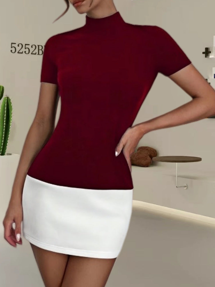 Women's fitted T-shirt with stand-up collar and short sleeves Skovae