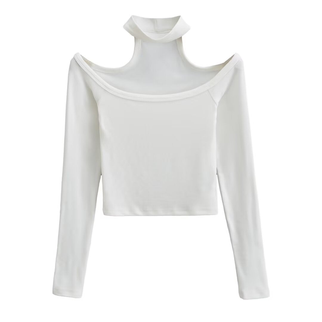 Dame Off-Shoulder Langærmet Top med stilfuld Ståkrave og attraktiv Pasform Stilla
