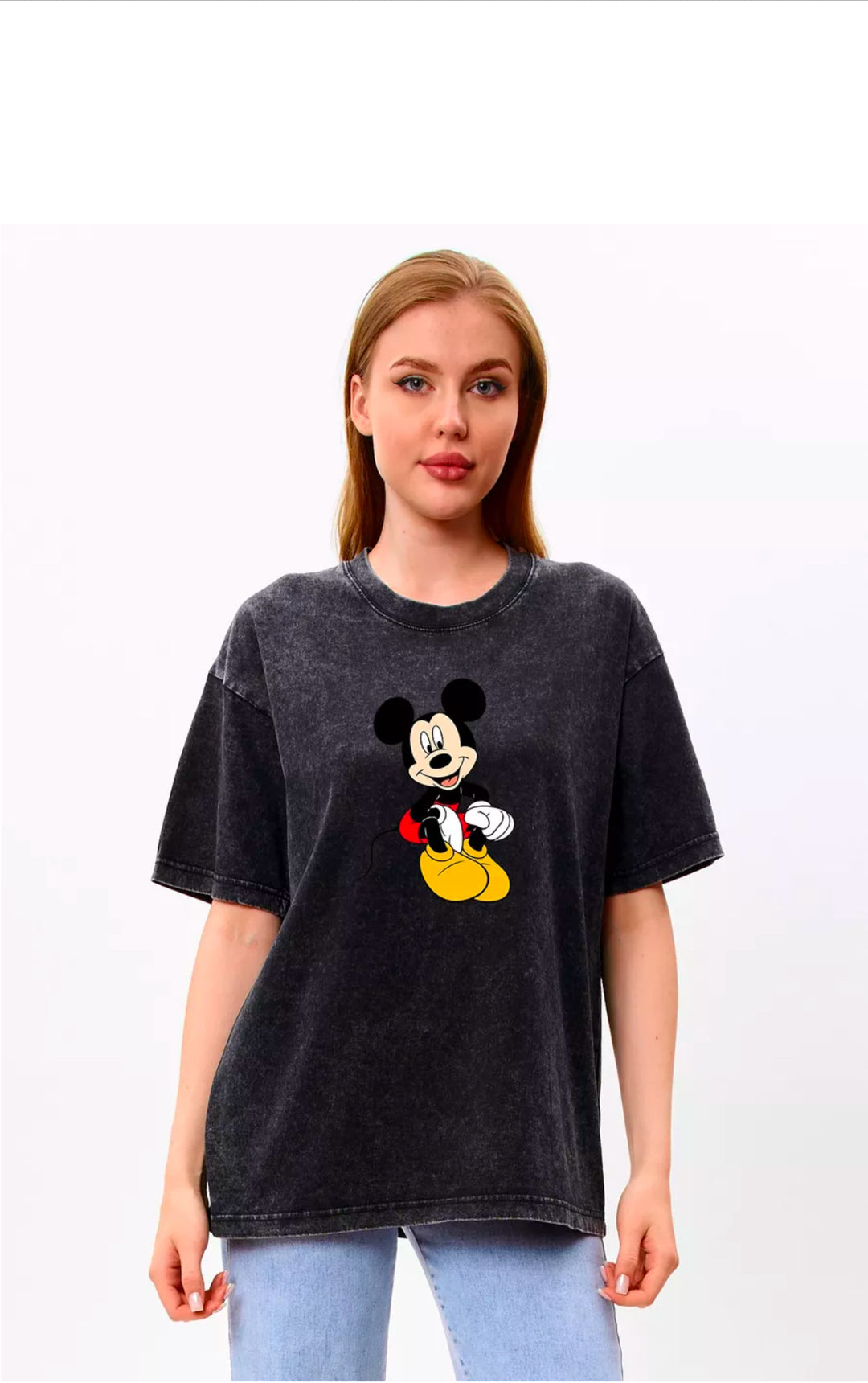 Dame T-shirt med trendy Mickey Mouse print og afslappet oversized pasform Stilla